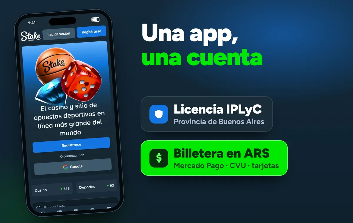 Plataforma de Stake en la pantalla de una computadora y en la app para celular