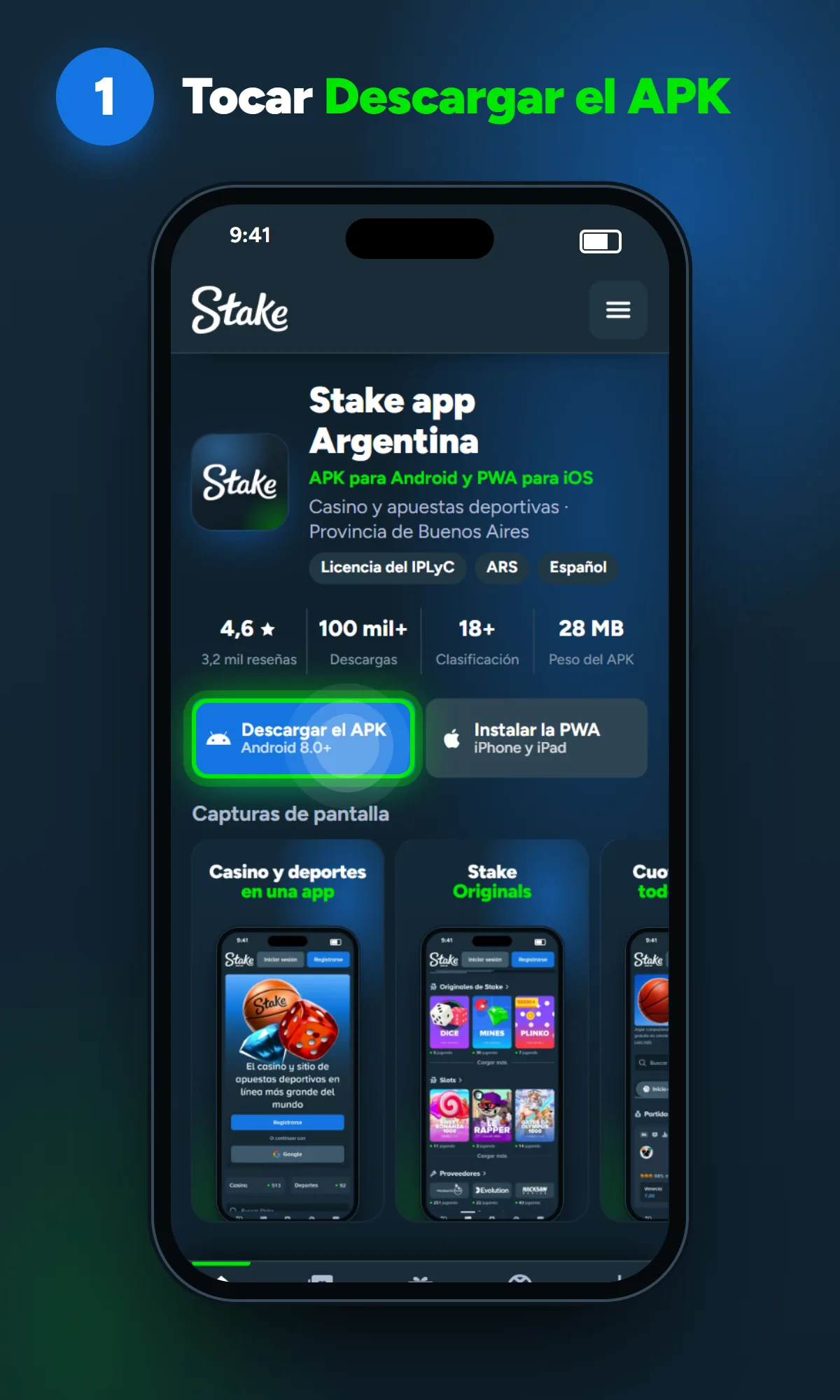 Botón para descargar el APK en la pantalla de un celular