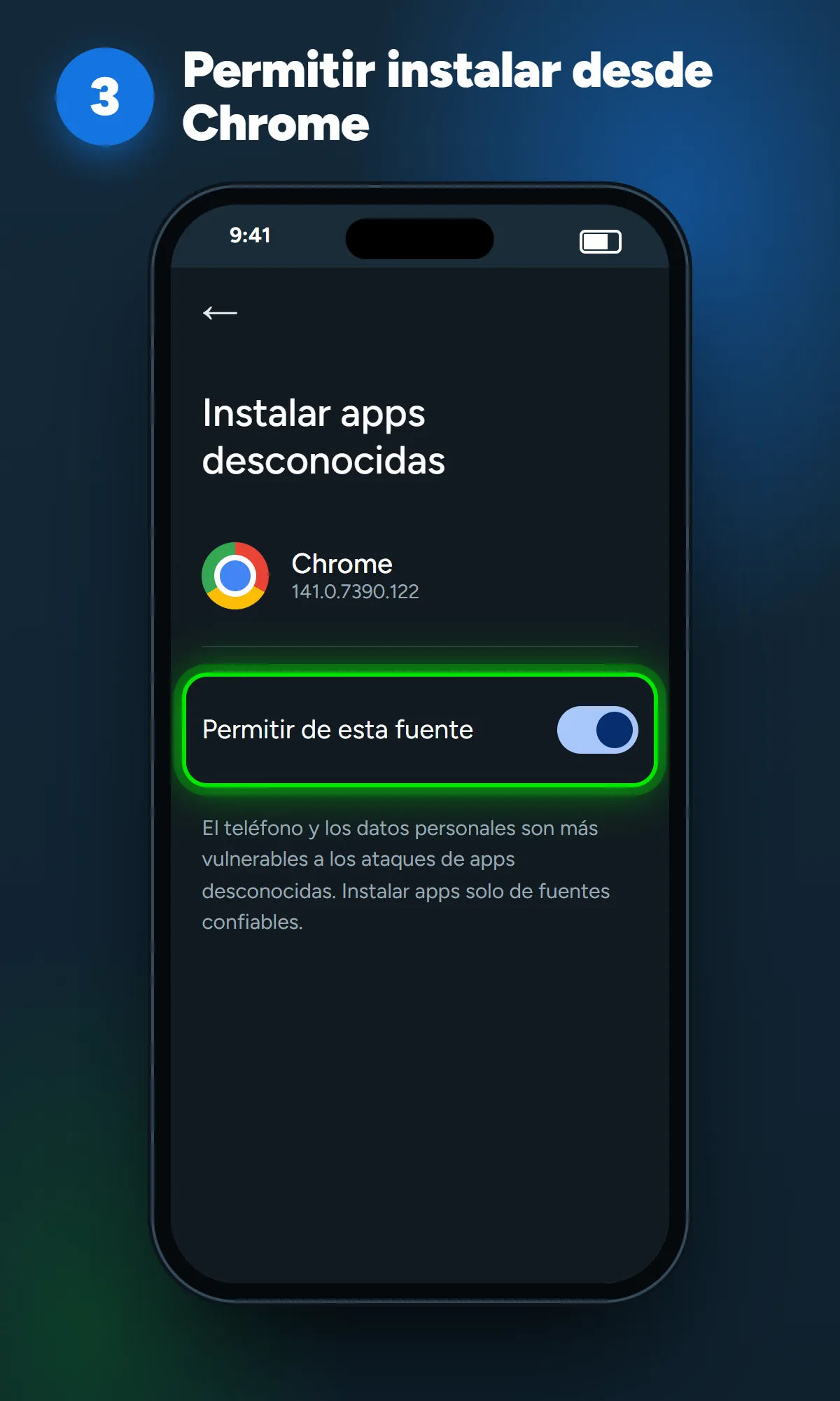 Opción de Android que permite a Chrome instalar apps desconocidas